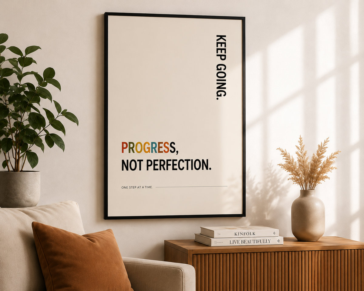 Progress Not Perfection Motivational Poster | Minimalist Positive Wall Art