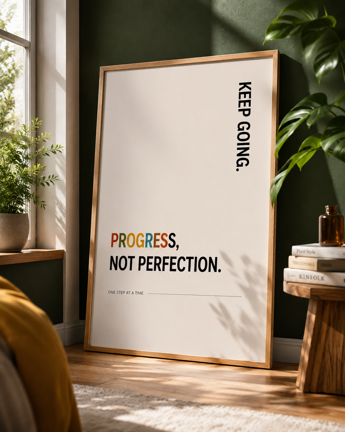 Progress Not Perfection Motivational Poster | Minimalist Positive Wall Art