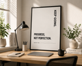 Progress Not Perfection Motivational Poster | Minimalist Black & White Wall Art