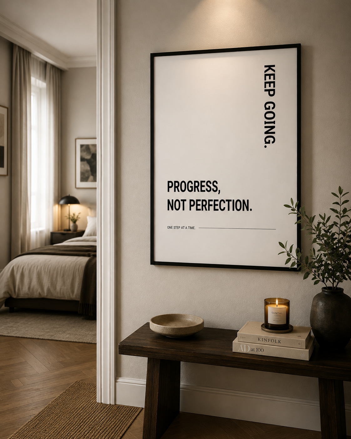 Progress Not Perfection Motivational Poster | Minimalist Black & White Wall Art