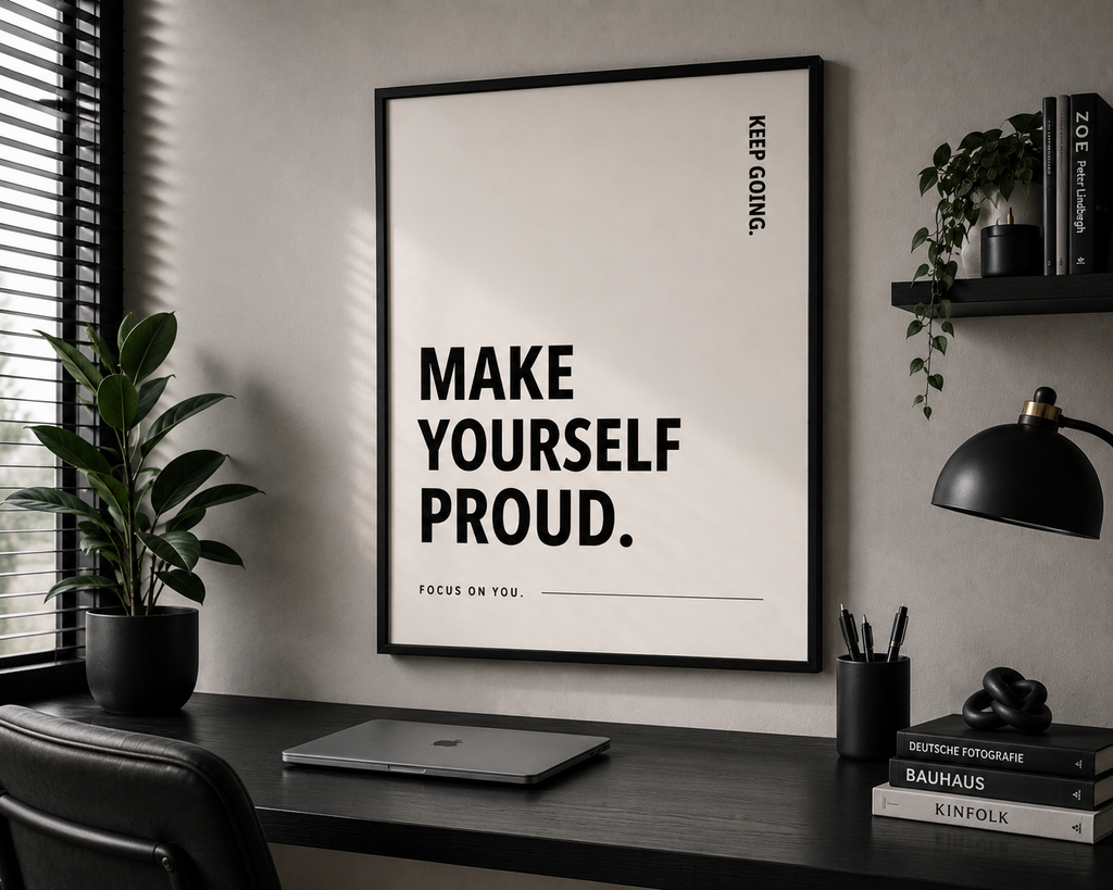 Make Yourself Proud Monochrome Motivational Poster | Positive Minimalist Wall Art Print