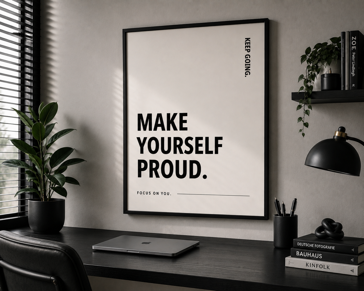 Make Yourself Proud Monochrome Motivational Poster | Positive Minimalist Wall Art Print
