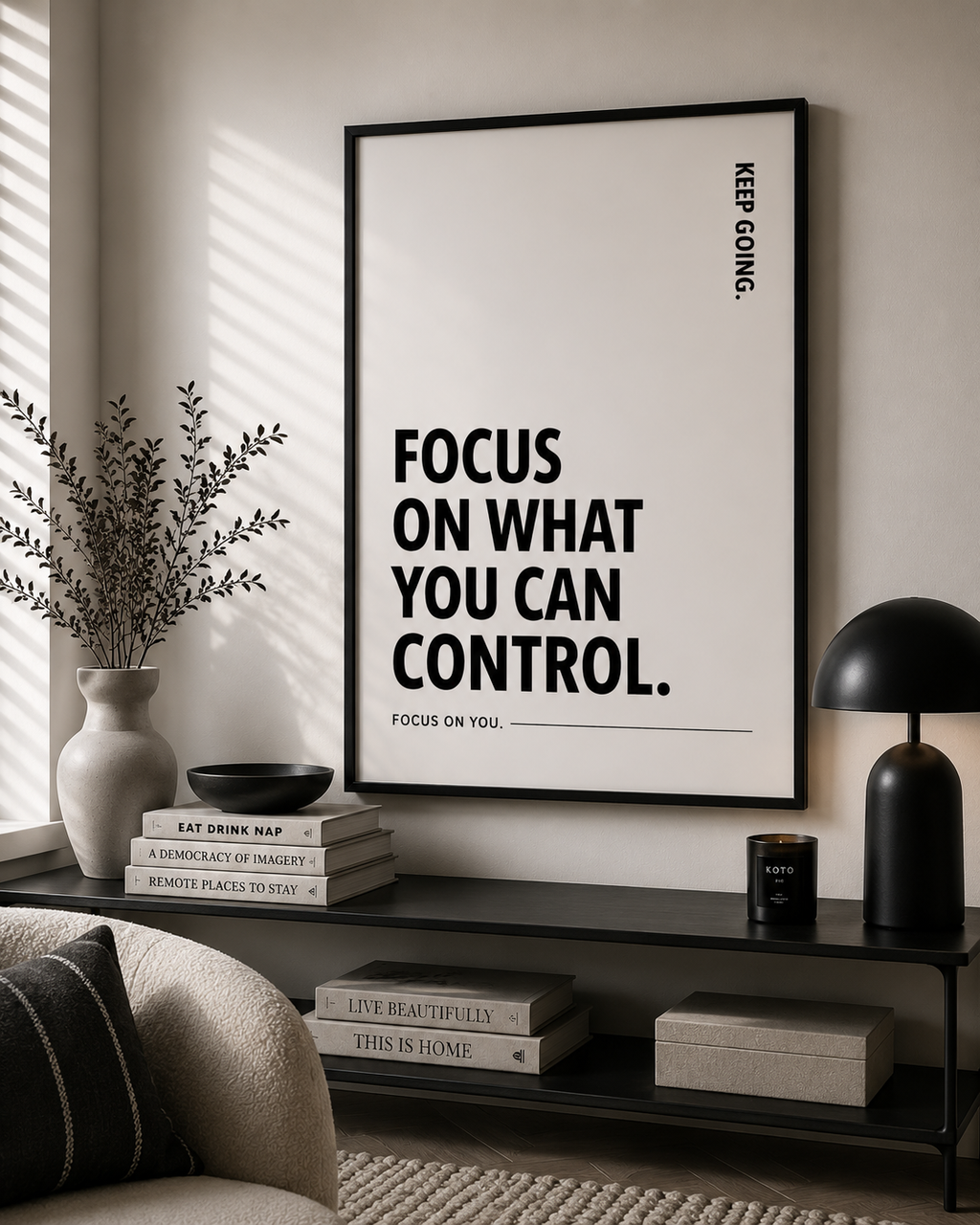 Focus On What You Can Control Monochrome Motivational Poster | Positive Minimalist Wall Art Print