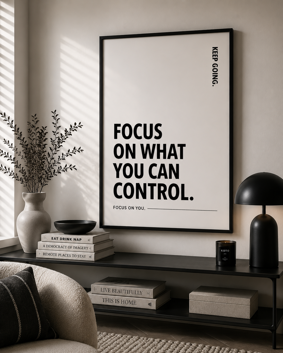 Focus On What You Can Control Monochrome Motivational Poster | Positive Minimalist Wall Art Print
