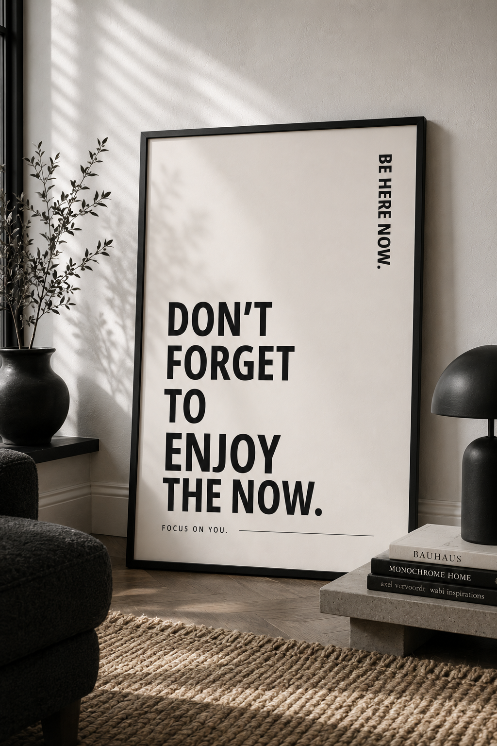 Don’t Forget To Enjoy The Now Monochrome Motivational Poster | Positive Minimalist Wall Art Print