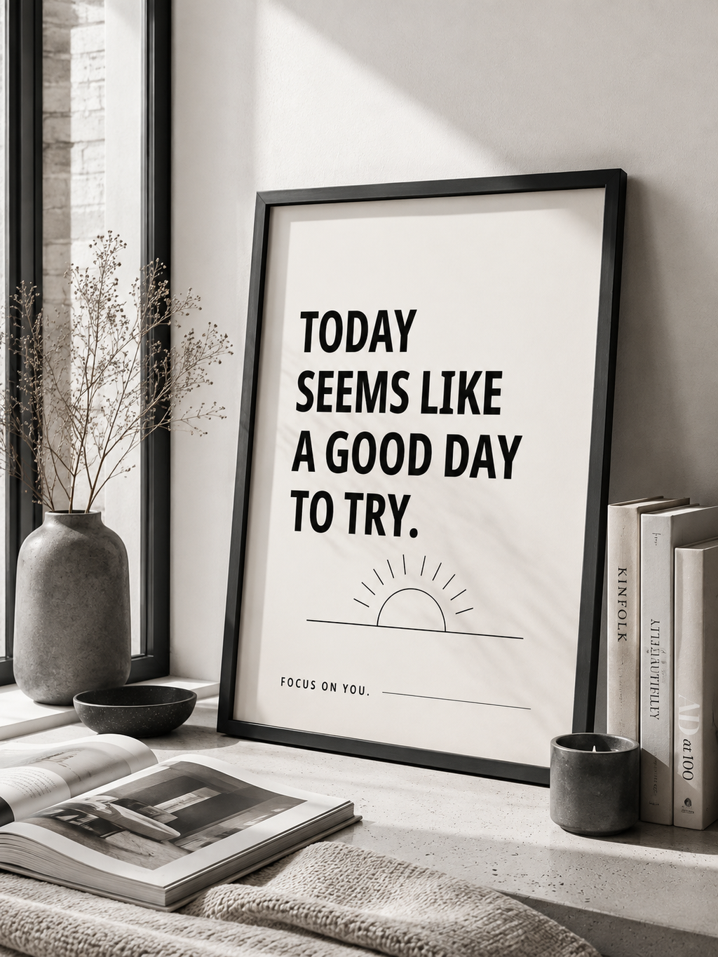 Today Seems Like A Good Day To Try Monochrome Motivational Poster | Positive Minimalist Wall Art Print
