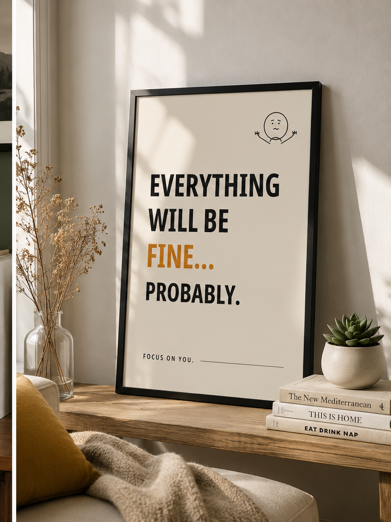 Everything Will Be Fine Probably Motivational Poster | Positive Minimalist Wall Art Print