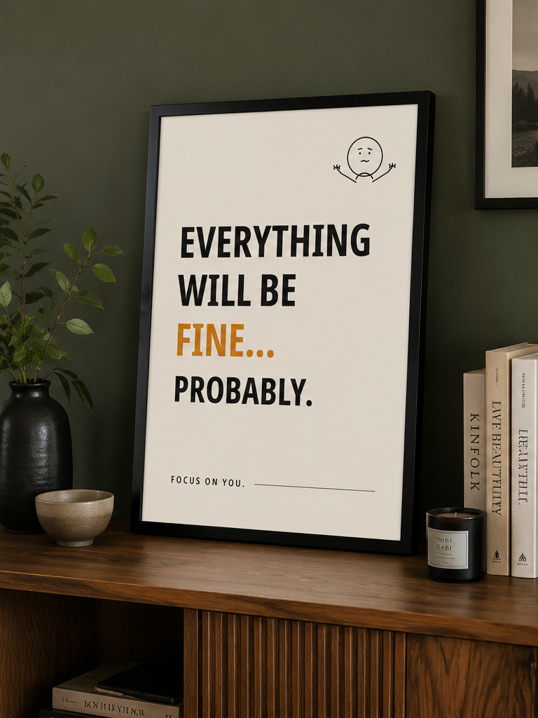 Everything Will Be Fine Probably Motivational Poster | Positive Minimalist Wall Art Print