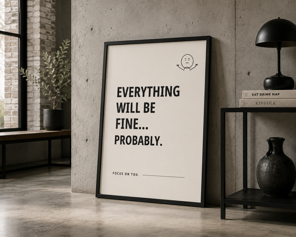 Everything Will Be Fine Probably Monochrome Motivational Poster | Positive Minimalist Wall Art Print