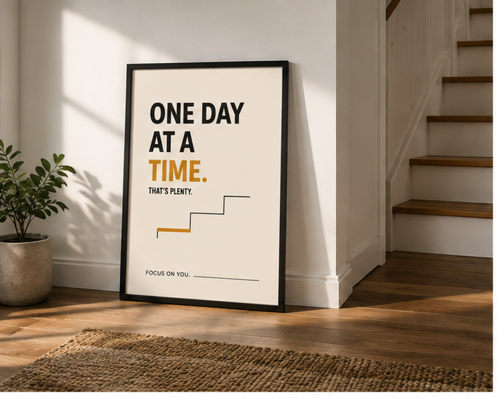 One Day At A Time Motivational Poster | Positive Minimalist Wall Art Print