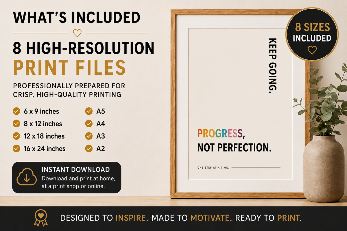 Progress Not Perfection Printable Wall Art | Digital Download
